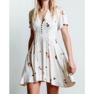 Free People Dream Girl White Floral Corset Mini Dress Lace-Up Size 4 Bohemian